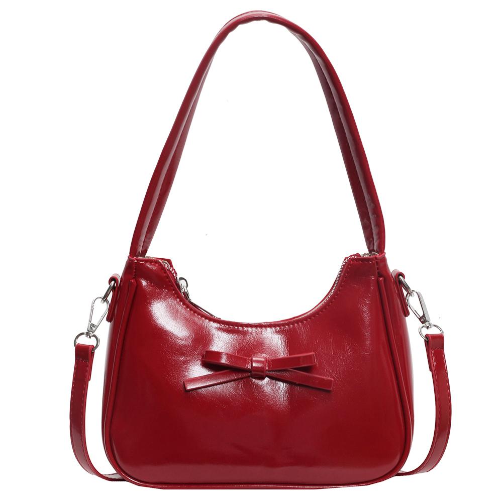 Shoulder Bag Women PU Leather Bowknot Underarm Bag Solid Color Crossbody Bag Clutch Purse for Work Travel Shopping