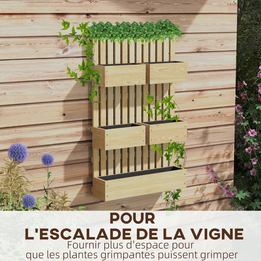 Wall-Mounted Planter Vegetable Garden with 5 Removable Solid Wood Boxes Trellis 60 X 16 X 100 Cm