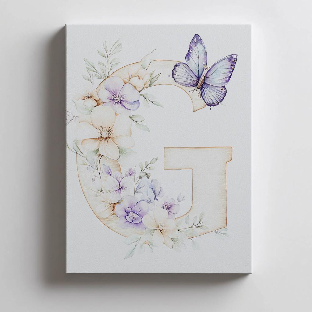 Floral Letter G With Butterfly Poster Floral Letter G With Butterfly Poster, 40X50 Cm, Gold Aluminum Frame, 230 Gsm Matte Paper