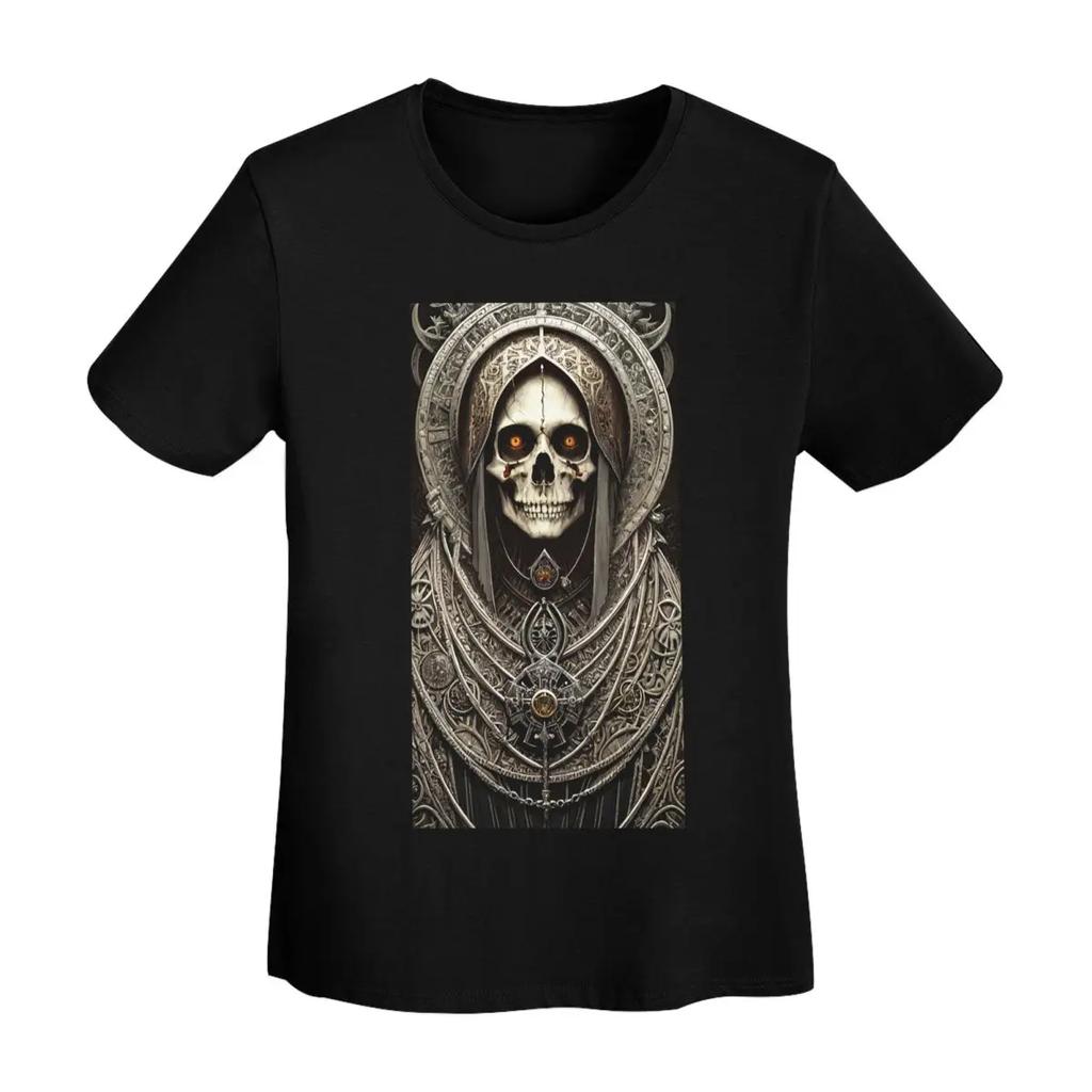 Santa Muerte Heilige Tod Goth Mexikanischer Muertos Totenkopf T-Shirt Damen Kurzarm T-Shirts Rundhals Kleidung T-Shirts Streetwear