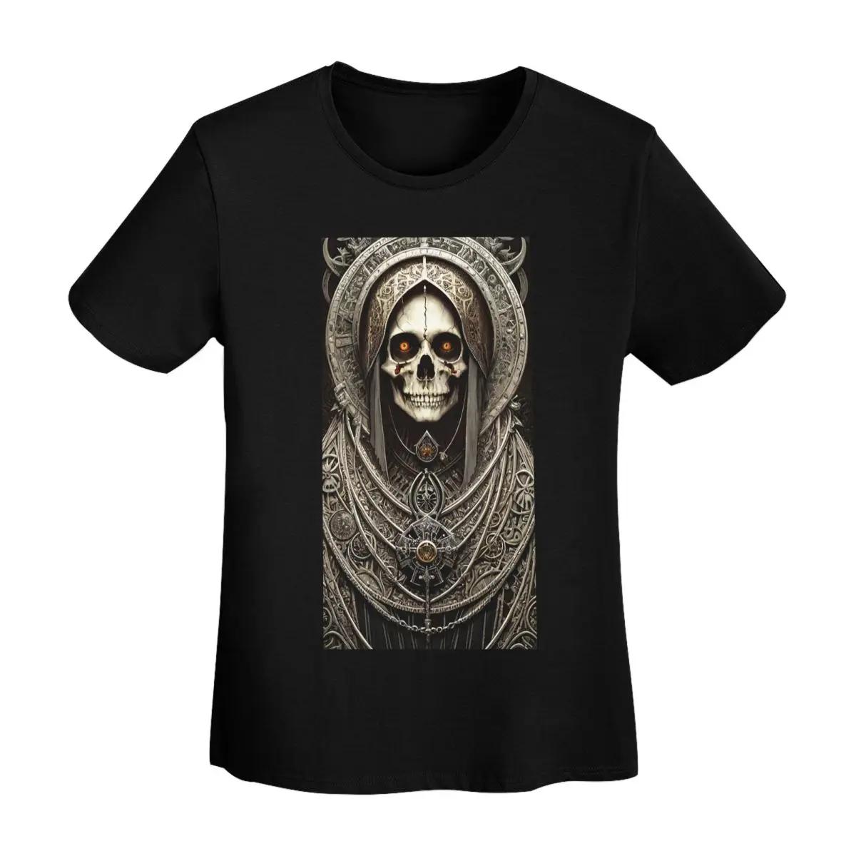 

Santa Muerte Saint Death Goth Mexican Muertos Skull TShirt Women Short Sleeve T Shirts Round Neck Clothes Tees Streetwear 4XL