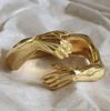 Classic Creative Silver Hug Rings for Women Metal Carved Hands Open Ring Birthday Party Jewelry Gifts
