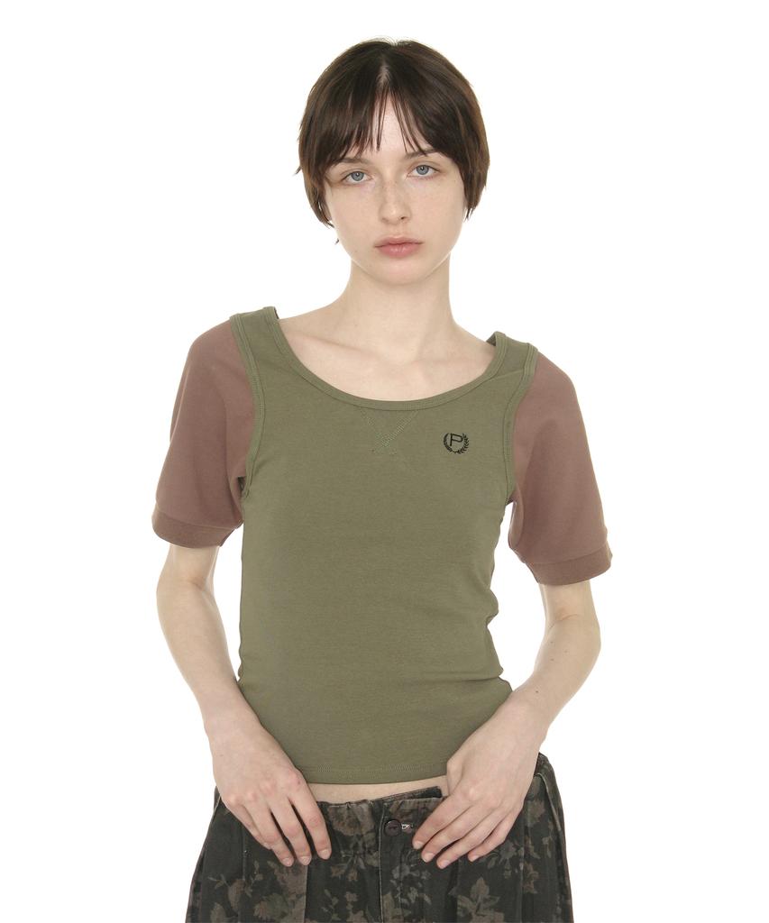 PARTIMENTO WOMEN Scoop Neck Bat Sleeve Top_Khaki Green