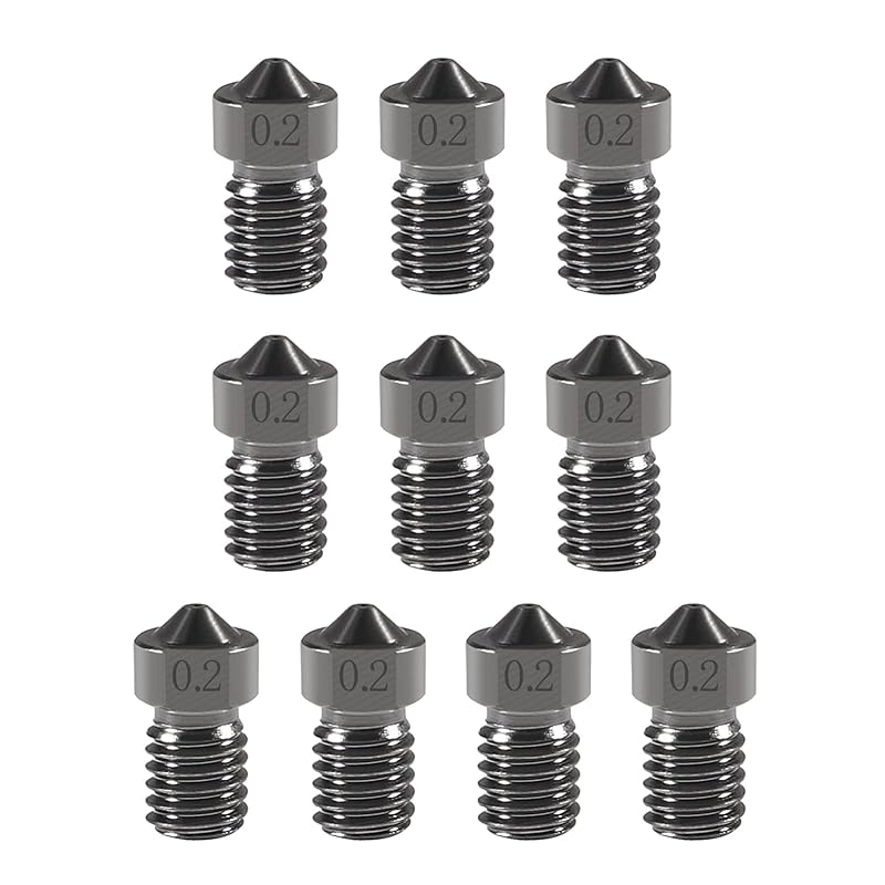 10PCS Hardened Steel Nozzle 0.2mm, Works with E3D V6 V5 Hotend Extruder Printer Ender3 Hot End Titan Extruder Prusa i3 for 3D Printer 1.75mm Filament