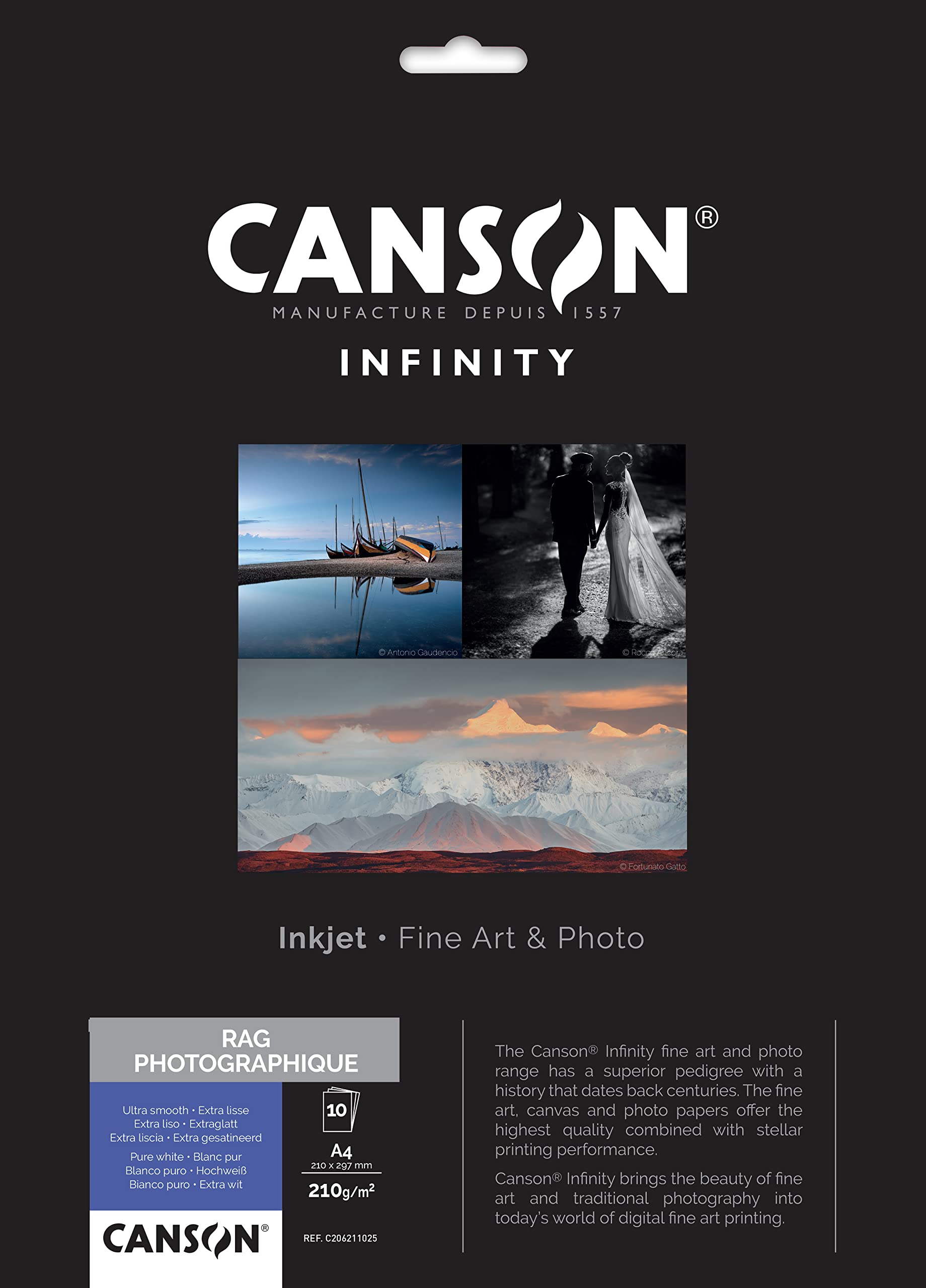 

Canson Infinity Rag Photographic Photo Paper, A4, 10 Sheets, 6211045 [Officially Imported]
