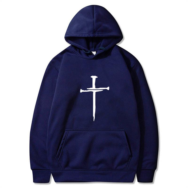 Men's Cross Graphic Hoodie - Black Casual Pullover Sweatshirt with Religious Symbol Print, Fashion Streetwear for Autumn/Winter