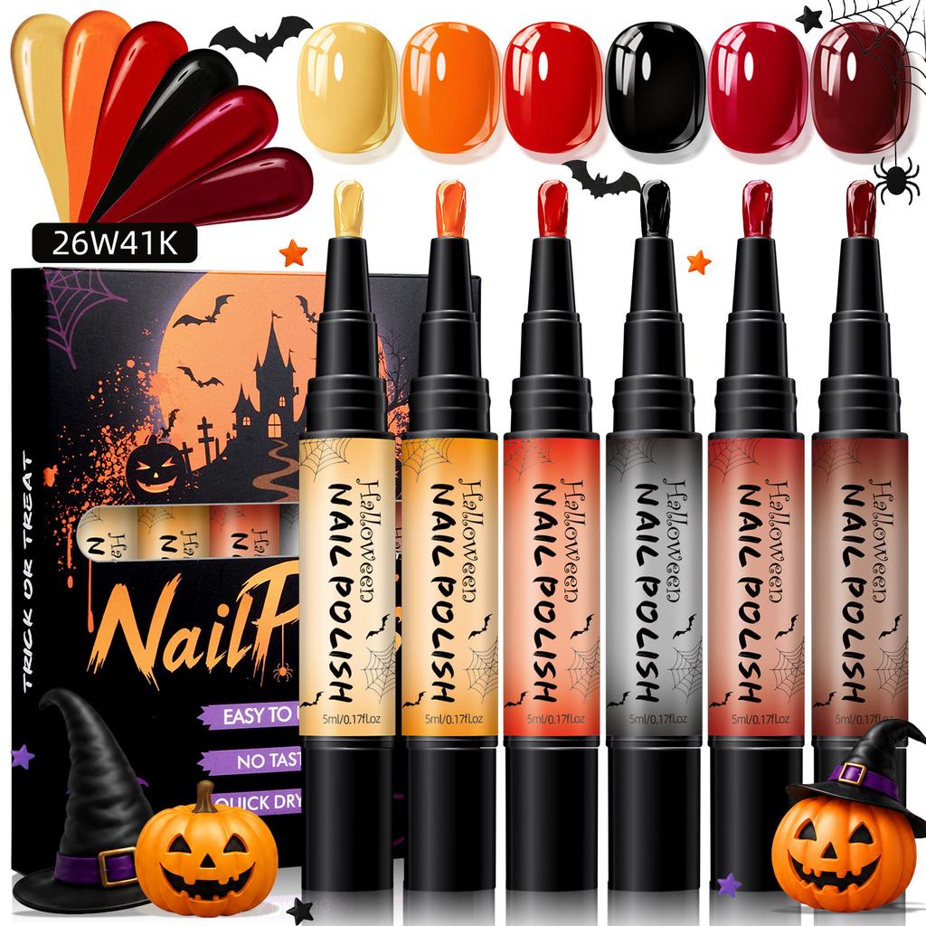 Halloween Water-Based Peelable Nail Polish High Saturation Solid Color No UV Light DIY Nail Art Kit Home Salon Essential