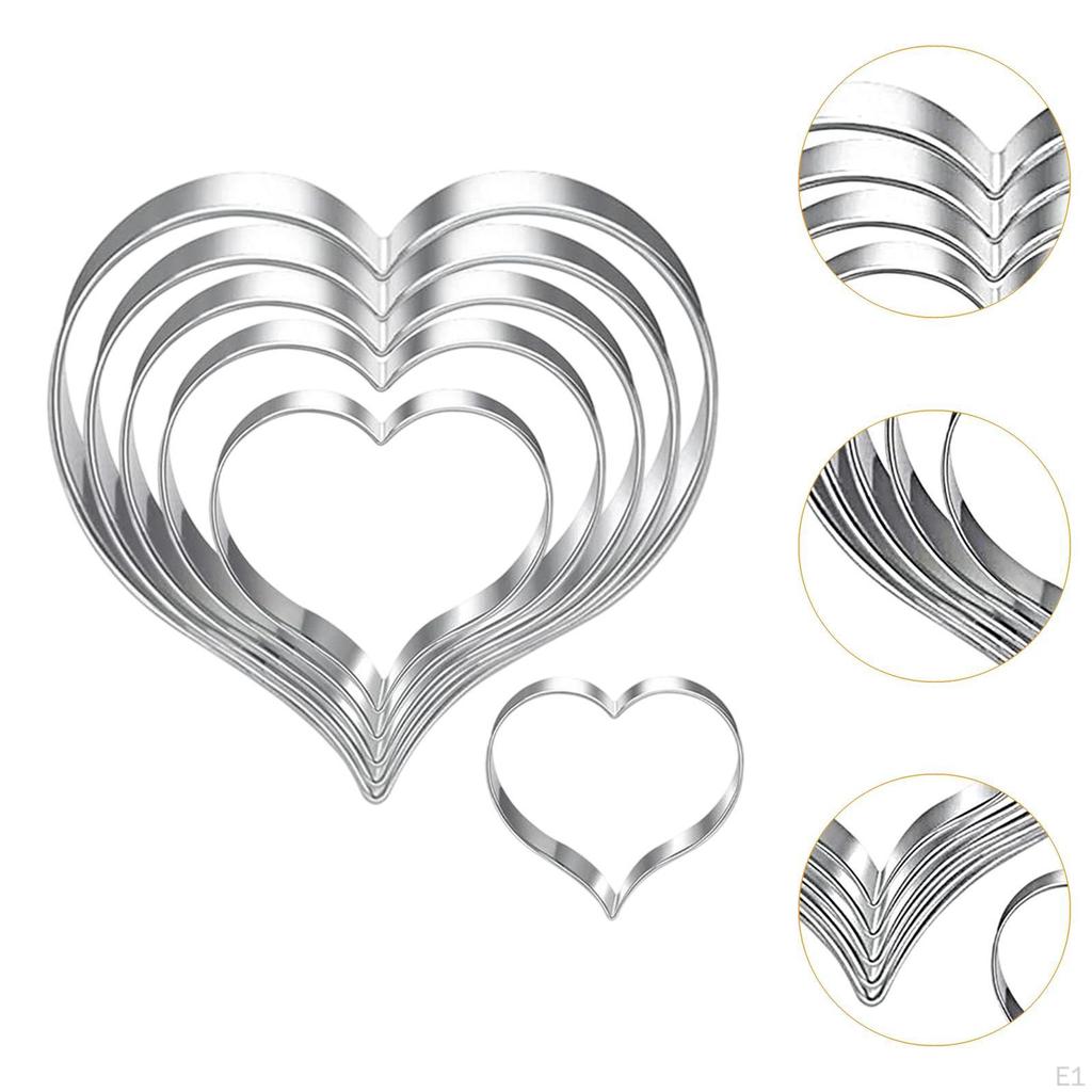 6Pcs Valentine's Heart Shaped Cookie Cutter Stainless Steel for Anniversary