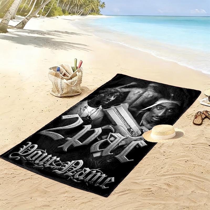 Name Custom Tupac Print Beach Towel, Large Soft Quick Dry Towel for Beach Camping Swimming