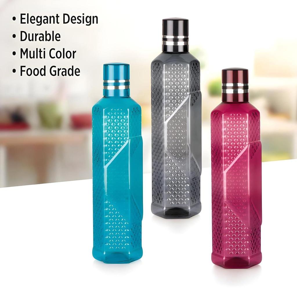 Unbreakable Plastic Water Bottle I Leak Proof I BPA Free Food Grade Fridge Water Bottle I Ideal for Gym 1 Litre Each, Set of 3, Assorted