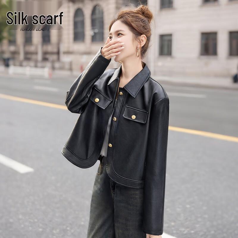 

Women s Faux Leather Lapel Motorcycle Jacket S