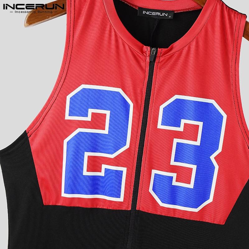 INCERUN Men Sleeveless Letter Print Homewear Skinny Jumpsuits Romper One Piece Suit