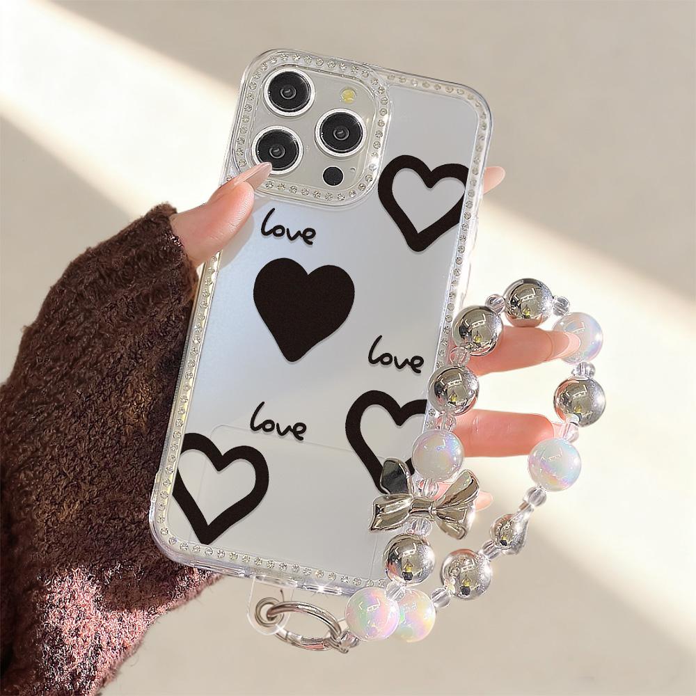 Bracelet Chain Phone Case For iPhone 17 16 15 13 14 for 17Air 17 12 14 16 Pro 17 14 16 Pro Max Sparking Diamond Cute Pattern Hard Cover With Lanyard