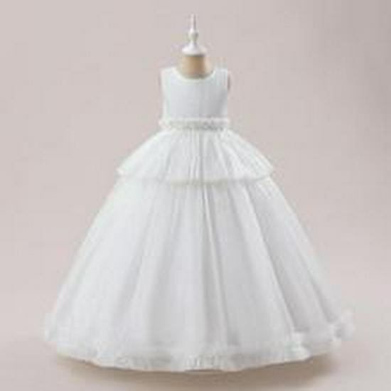 Girls' Lace Beaded Princess Evening Gown with Train