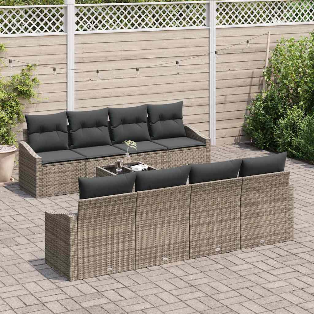 9 Piece Grey Poly Rattan Sofa Set with Cushions
