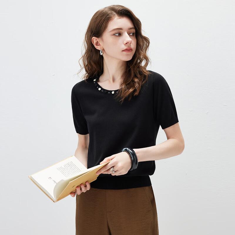 Komnboka Women's Cotton Silk Blend Short Sleeve T-Shirt