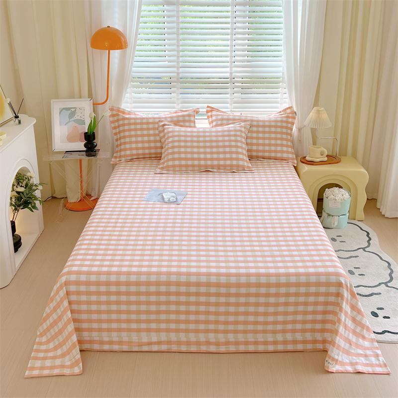 

Простыни из необработанного хлопка в зеленую клетку для двуспальной кровати, всесезонное покрывало, полный комплект, простыни с плоским верхом размера Queen/King без наволочки 160x230cm 1pc