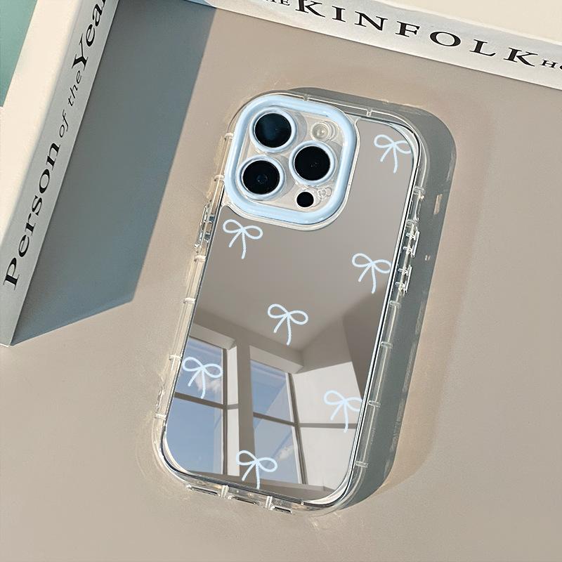 

Blue frame bow is suitable for iPhone17promax cream mirror mobile phone case oil, new cartoon personality Apple 17promax
