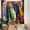 Colorful Fishing Lures Hanging on Wood Patterned Tapestry Decorative Wall Hanging, Home Bedroom Living Room Decor