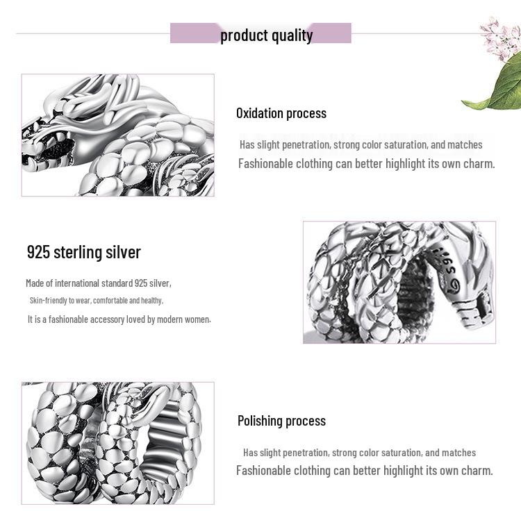 925 Sterling Silver Retro Dragon DIY Loose Beads - Chinese Style Textured Jewelry Accessories