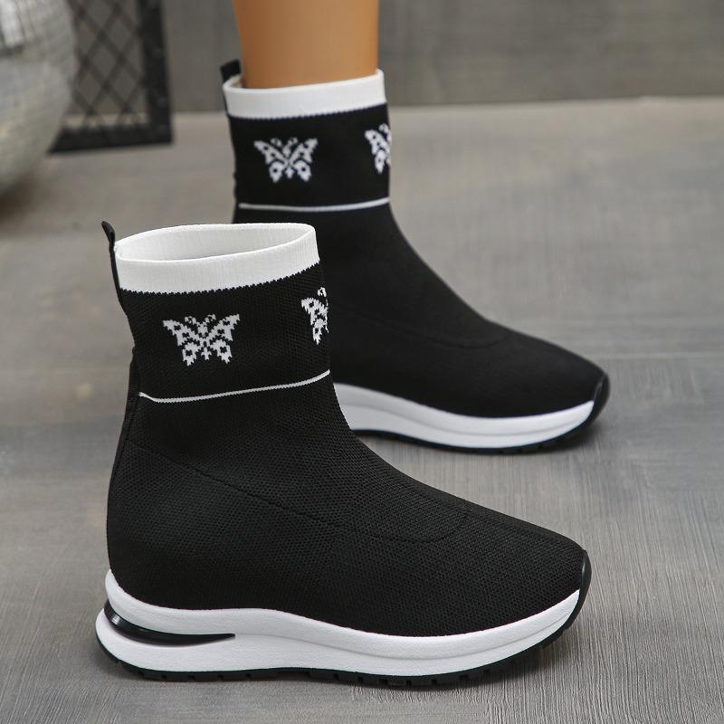 Bottes Chaussettes Tricotées Grande Taille pour Femmes Nouvelle Plateforme Talon Compensé Invisible Légères à Enfiler Automne