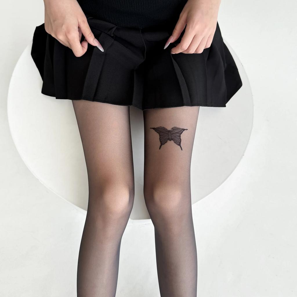 Butterfly Print Tights Pantyhose Sexy Lingerie Ultra-Thin Nylon Thigh High Stockings Women Tights Lolita Black Tights Pantyhose