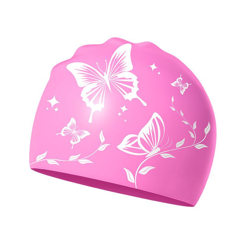 1 buc Căciuli de înot impermeabile confortabile cu imprimeu fluture, elasticitate ridicată, protecție pentru urechi, pentru femei, bărbați, silicon, căciulă de înot profesională
