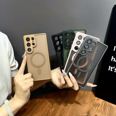 Magnetyczne Luksusowe Matowe Półprzezroczyste Pancerne Odporne na Wstrząsy Etui Dla Samsung Galaxy S24 S23 S25 Ultra Plus Pokrowiec z Ładowaniem Bezprzewodowym Magsafe
