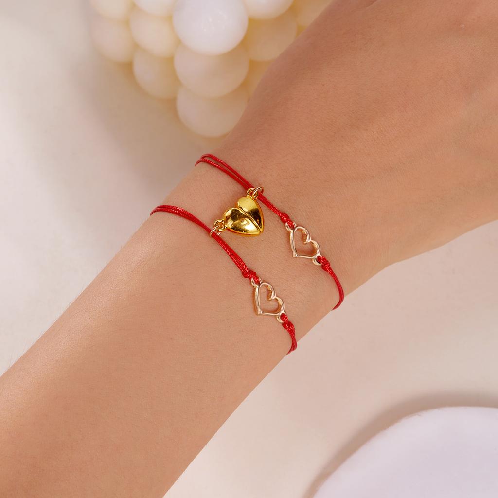 Magnetic Heart Matching Couple Bracelets Adjustable Red Rope Chain Friendship Jewelry for Men and Women