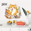 Humorous Wall Sticker Cartoon Cat Sticker, Funny Orange Bathing/Licking Decal, Kitchen Decoration Peel And Stick Self-Adhesive PVC Room Mural