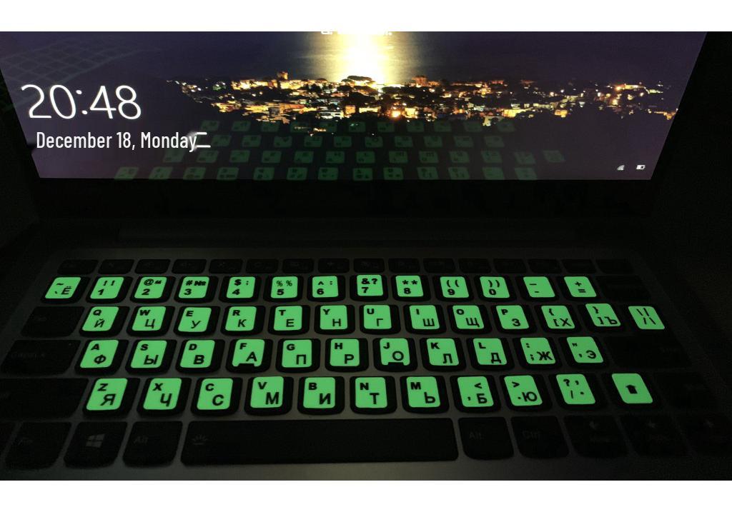 Multilingual 7 Luminous Keyboard Stickers: English, Russian, Arabic, Cangjie - Fluorescent Protective Labels Russian Black Red Letter Luminous Sticker