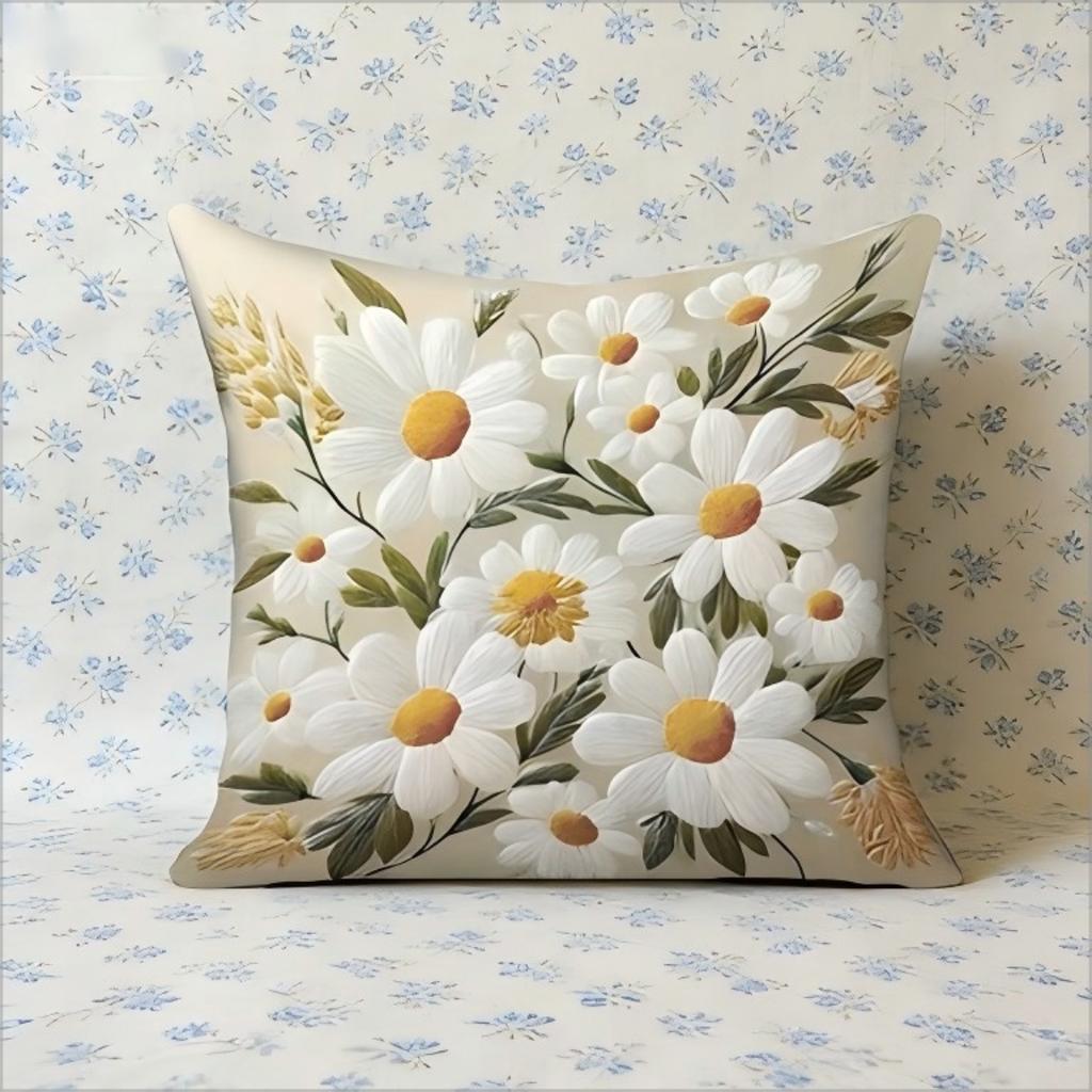 Federa Cuscino Stampa Fiori Margherite Vintage Look Floreale Morbida Copricuscino da Lancio Per Decorazione Casa Primavera Divano Camera da Letto Regalo