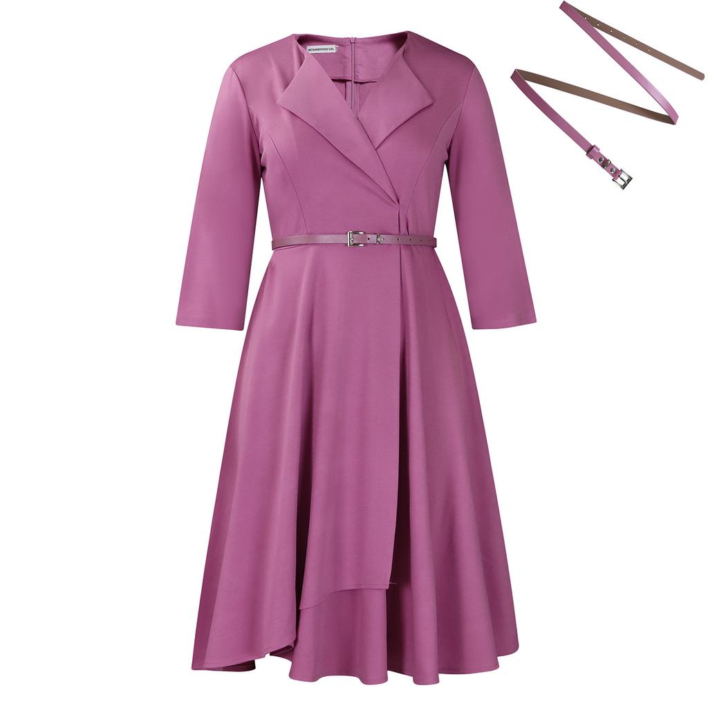 D women's clothing autumn and winter new fashion V-neck solid color large skirt high waist African dress