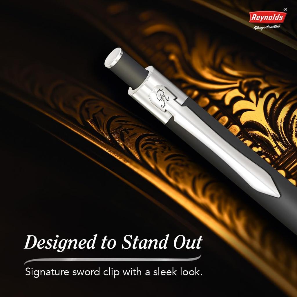 Reynolds Iconic Onyx Metal Ball Pen Blue Ink 0.7mm Retractable Premium Writing Pen For Office School And Gifting Use