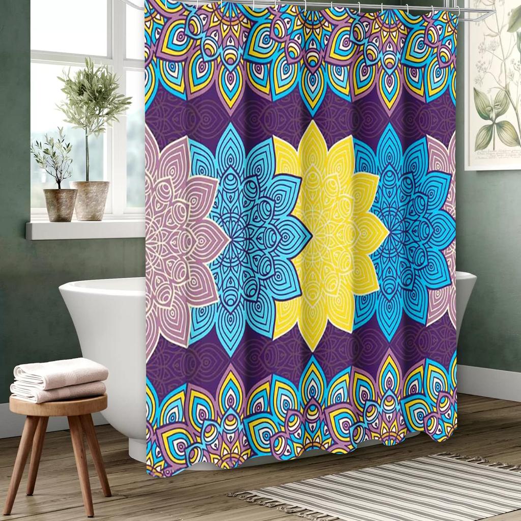National Style Mandala Bathing Curtain  Bathroom Letters Shower Curtain Waterproof With 12 Hooks Fishes Home Deco Free Ship
