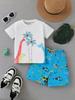 Cartoon Car Graphic Children's Sets Short Sleeve T-Shirt Fashion Suit for Girls Tops Round Neck Toddler Boy Clothing Child Sets