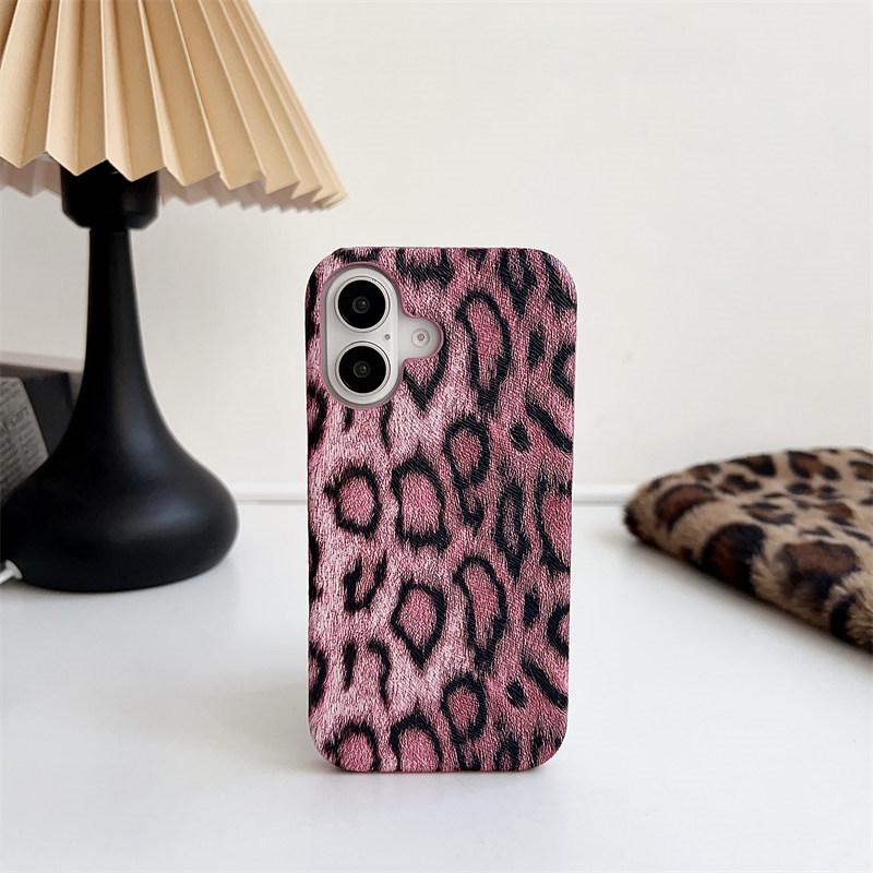 Sexigt läder leopardtryck halvskal för iPhone 16 Pro Max 15 14 Plus 13 12 Pro 11 fallskyddsskydd