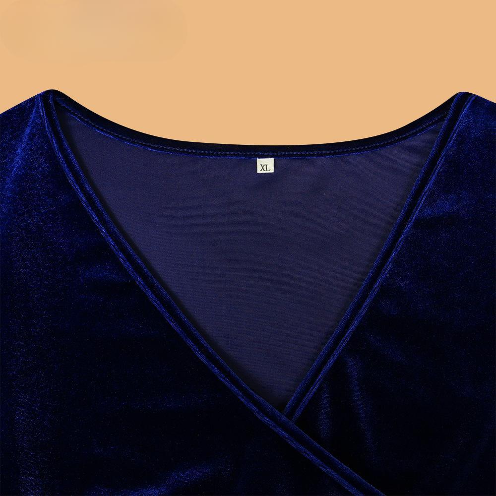 New Plus Size Long Sleeve Velvet Sheath Dress, Sexy, Pleated Wrap, Deep V Neck, Party Cocktail Dress