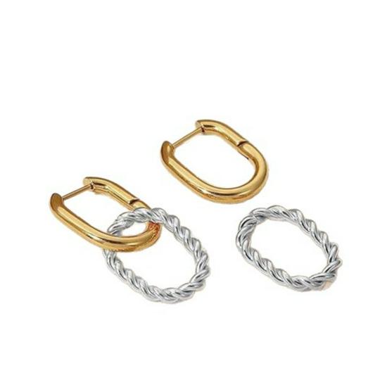 European  American Niche Cable Knit Oval Earrings: Two-Tone Gold  Silver Retro Design for Women Copper
