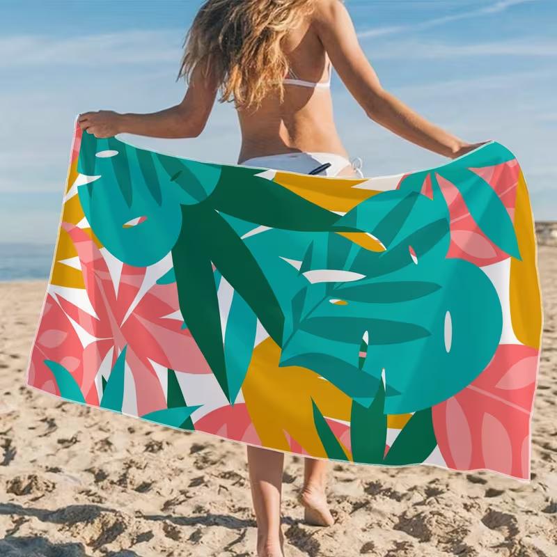 Tropical Monstera Leaves Print Beach Towel Bohemian Jungle Floral Style Beach Blanket Quick Dry Absorbent for Summer Beach