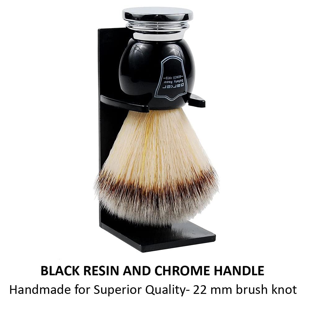 Parker Deluxe Synthetic Silver Tip Shaving Brush, Black & Chrome Handle, 22mm Knot, Animal-Free, BCSY
