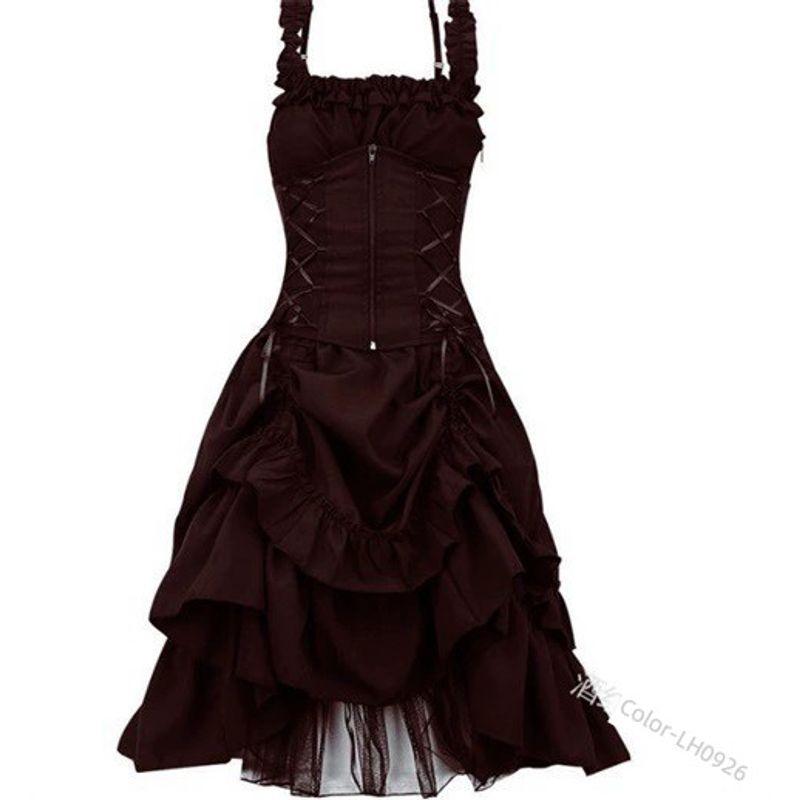 Lolita Cos Costume Gothic Slim Fit Slim Looking Asymmetrical Design Bandage Girdle Dress Strapless Dress Dress Burgundy M