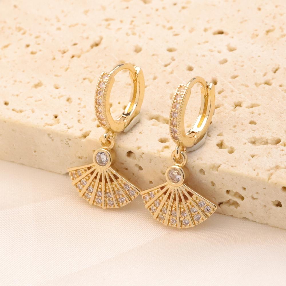 1 Pair Simple Sector Zirconia Dangle Earrings for Women Golden Earring Jewelry Wedding Party Accessories
