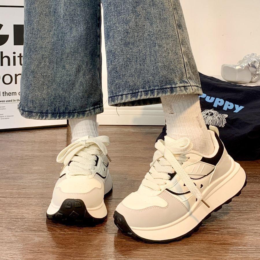 Damen Laufschuhe Schnürschuhe Mode Dicke Sohle Höhenerhöhend Koreanischer Stil Lässig Weich Atmungsaktiv Schuhe für Damen