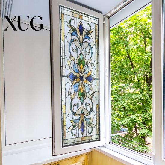 Waterproof Window Decal Privacy Film Vintage Stained Glass Style Static Cling Reusable Decorative Sticker for Cabinet Bathroom Kitchen Door