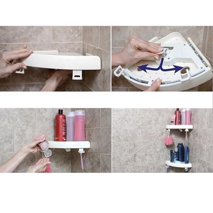 Etagère d'angle he, Support de rangement pour douche, porte-plateau à savon, ventouse
