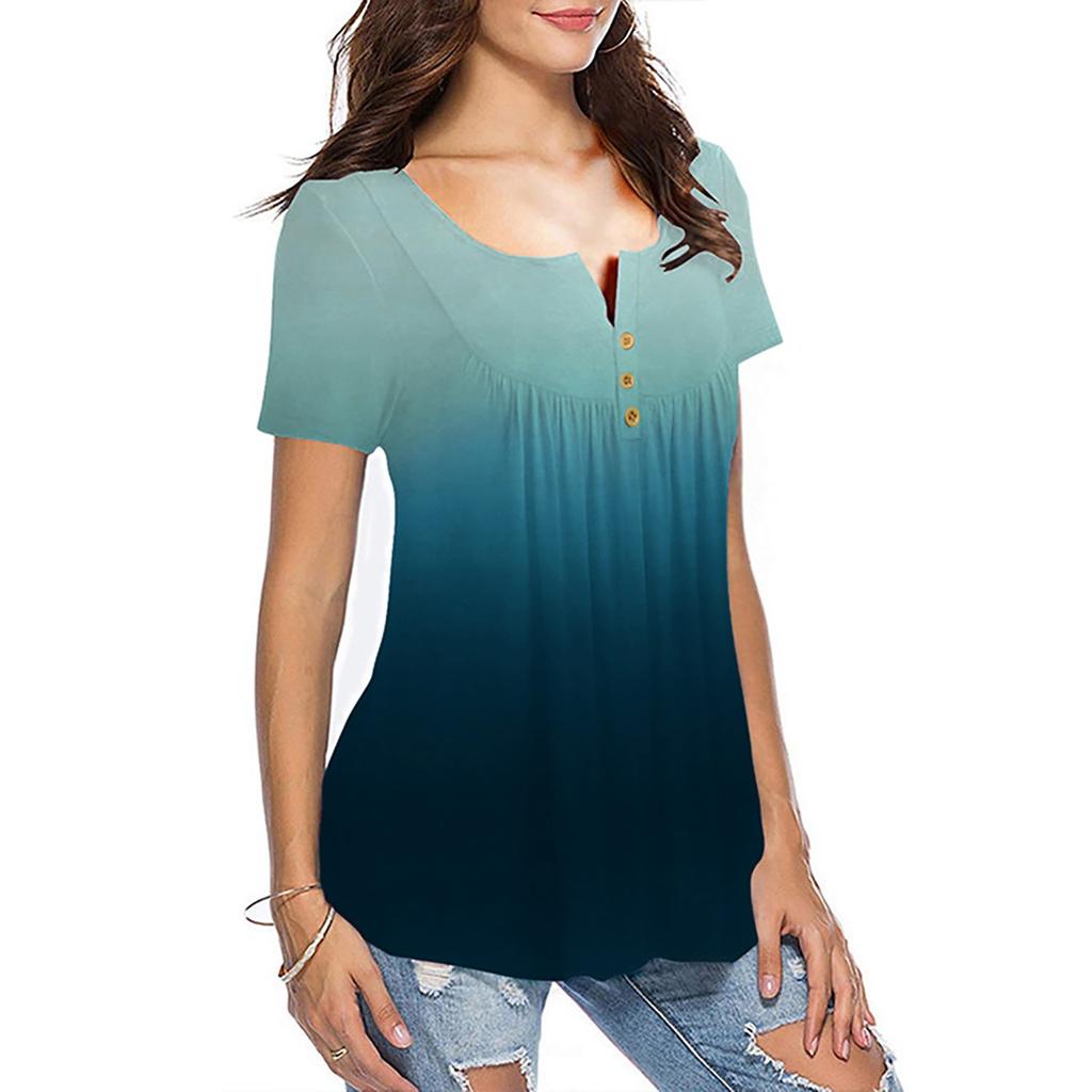 Women Round Neck Print Loose Casual Short Sleeve T-Shirt Tops