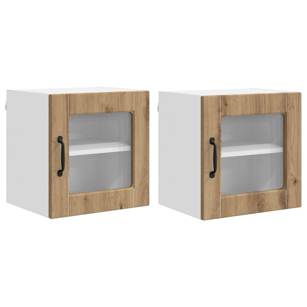 Wall Mounted Glass Cabinet PORTO 2 pcs Artisan Oak Finish 40 x 31 x 40 cm