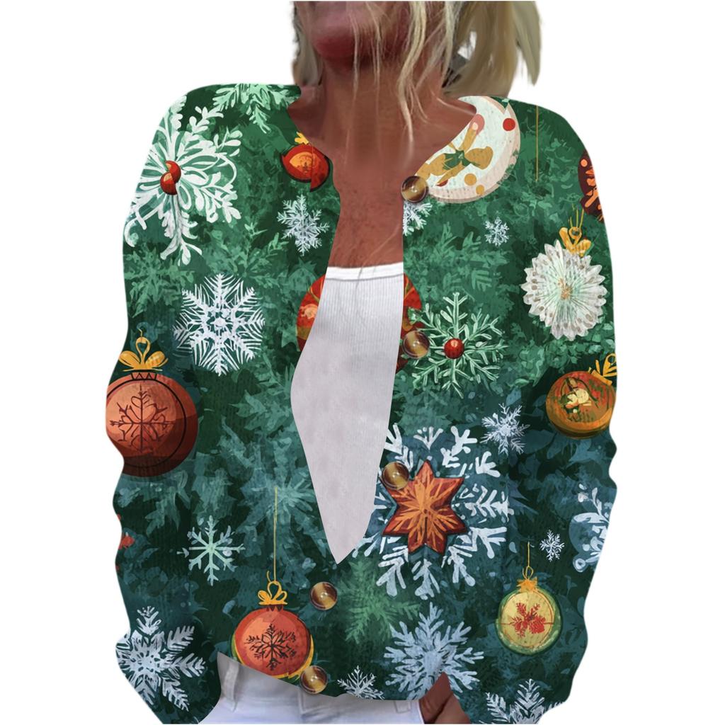 Women's Fashion Printed Long Sleeve Knitted Cardigan Button Down Jacket