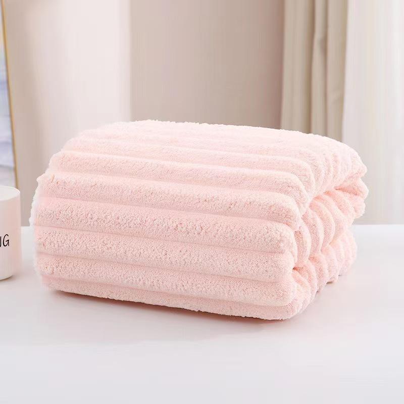 Coral Fleece Towel Bath Towel Set Candy Strip Fleece Women's Household Water Absorption Adult Children Face Towel Bath Towel